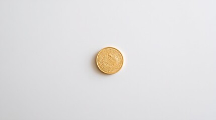 single gold coin in center of plain white background signifies careful savings and investment