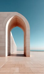 Fototapeta premium Islamic New Year Serenity Ornate Archway and Mosque Courtyard Embracing Spiritual Calm for Ramadan and Mid-Autumn Festival Commercial Branding