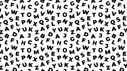 A seamless pattern of black capital letters scattered randomly on a white background design element