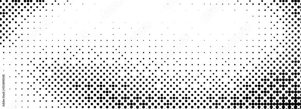 Aufkleber Pixelated bitmap texture background. Black dither pattern wallpaper. Abstract glitch binary gradient pattern. Wide rasterized halftone screen overlay. 8 bit video game backdrop. Vector