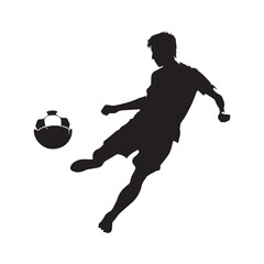 silhouette of people playing soccer, editable vector image