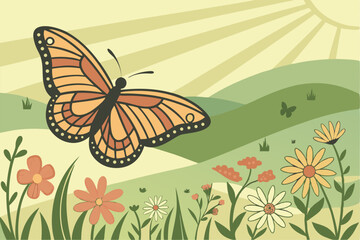 Butterfly on a spring meadow in the sunshine
