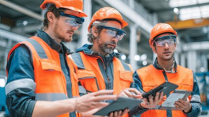 worker with hard hat pointing at digital overlay in futuristic zone