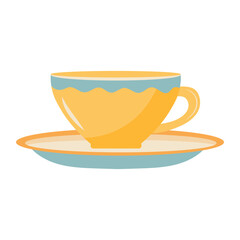 Cup on saucer. Vector illustration isolated on white background