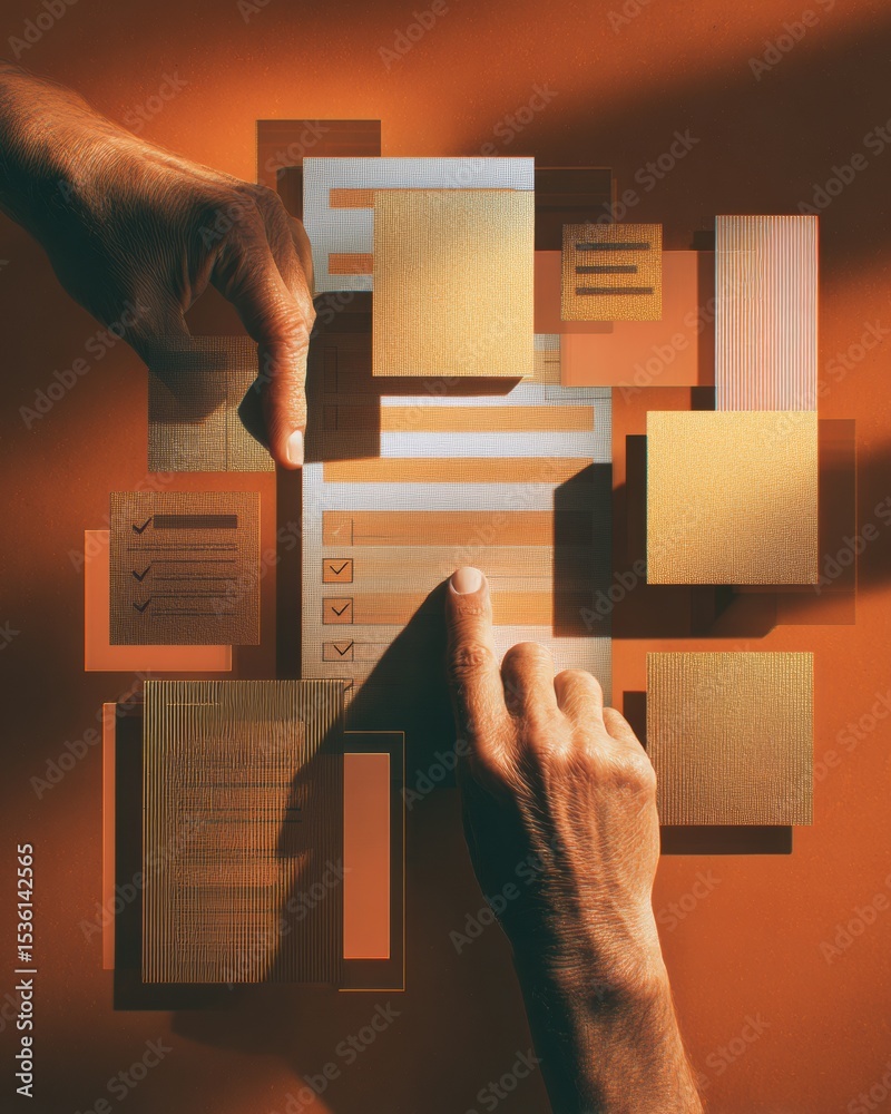 Poster modern voter registration interaction with digital interface in warm earth tones - editorial style p