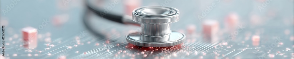 Poster ai-powered threat intelligence for healthcare cybersecurity with medical stethoscope on circuit boar