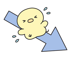 成績や業績が右肩下がりのひよこのイラスト © Nitomaru
