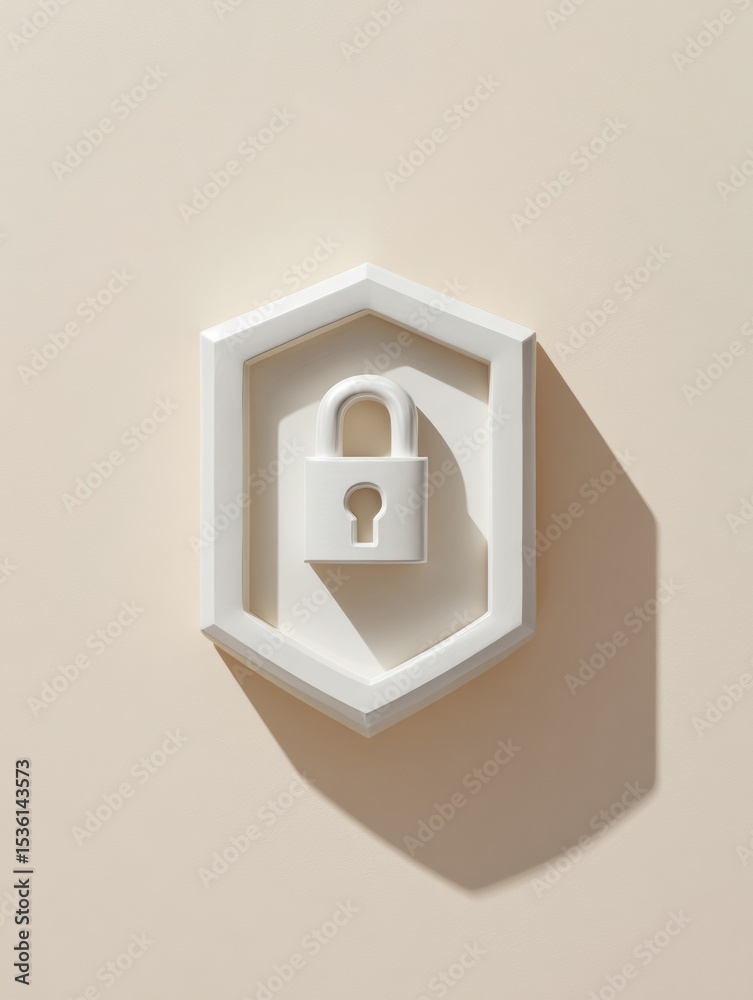 Poster Minimalistic Strong Password Security Shield with Padlock Icon on Clean Surface for Cybersecurity and Digital Privacy Protection Concept