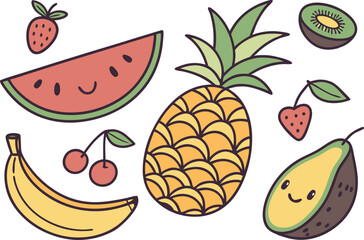 Colorful Summer Fruits Collection illustration collection. Colorful Colorful Summer Fruits Collection design set. Colorful Summer Fruits Collection icons and elements