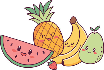 Colorful Summer Fruits Collection illustration collection. Colorful Colorful Summer Fruits Collection design set. Colorful Summer Fruits Collection icons and elements