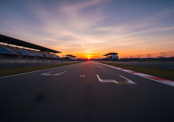 Naklejka premium Sunset race track with blurred road.