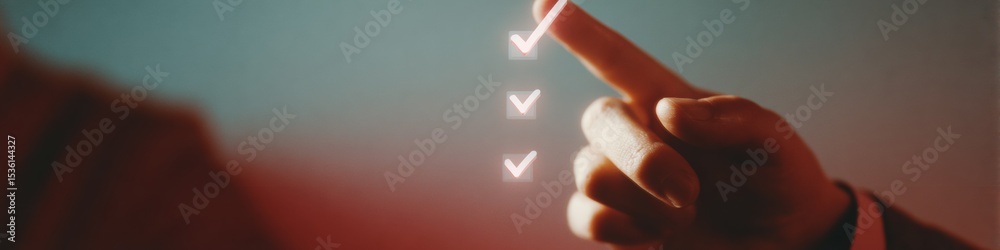 Poster Warm Intimate Business Digital Checklist with Floating Checkmarks and Progress Bar, Modern Workflow Management in Burgundy and Amber Aesthetic for Project Oversight