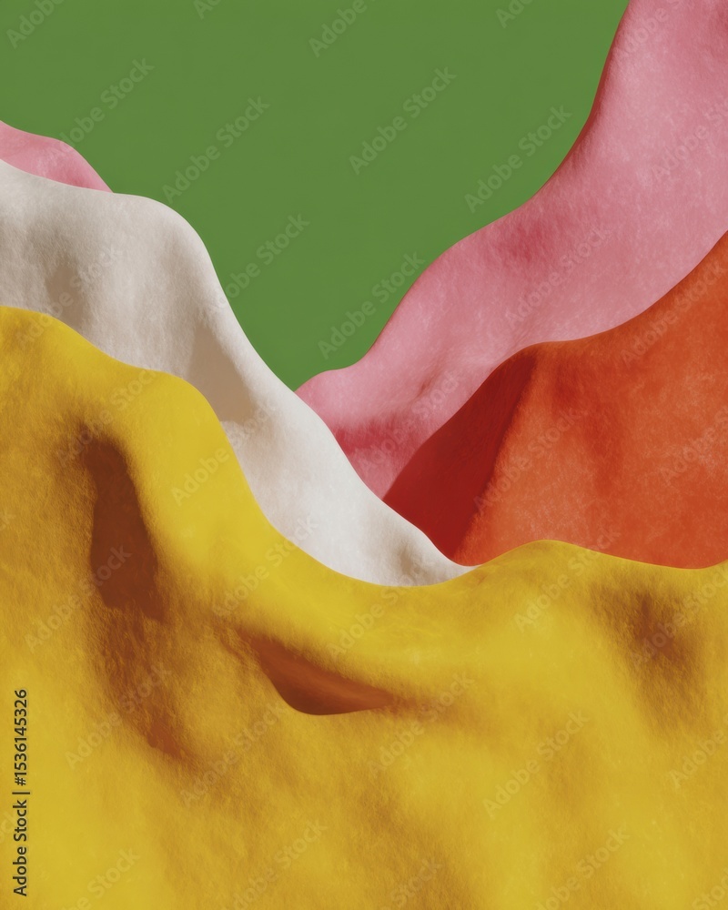 Poster abstract colorful terrain shapes with smooth flowing textures in vibrant triadic palette for digital
