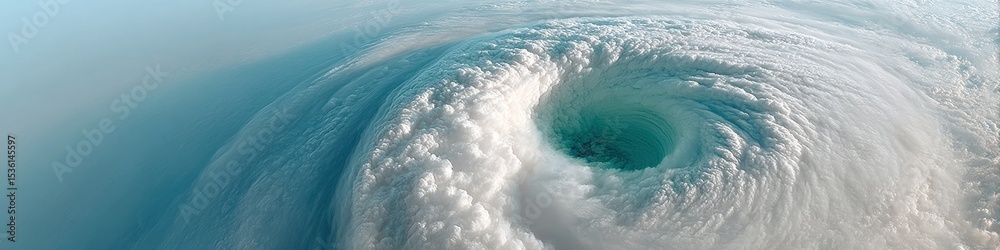 Poster serene tropical cyclone satellite image with soft natural light and misty textures highlighting hurr