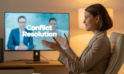 Woman in Video Conference Discussing Conflict Resolution