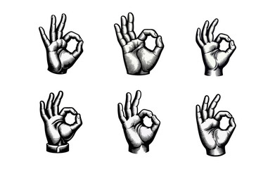 Fototapeta premium Ok hand gesture engrave illustration logo icon