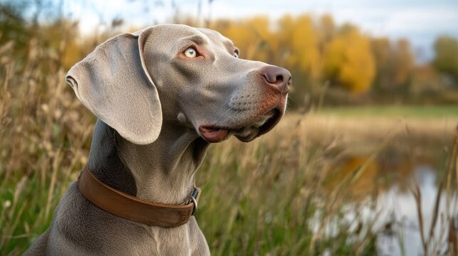 Dogs Weimaraner: Grey Hound Breed Retrieving Duck at Fowling Training