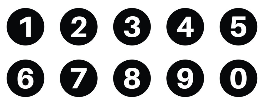 Colorful Round Number Icons Set – Digits 0 to 10 with Long Shadow Style. Vector illustration 