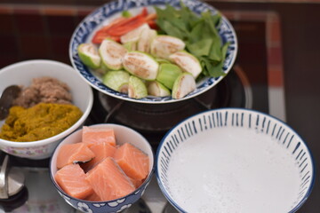 Green Curry with Salmon Fish. A Thai green curry with salmon