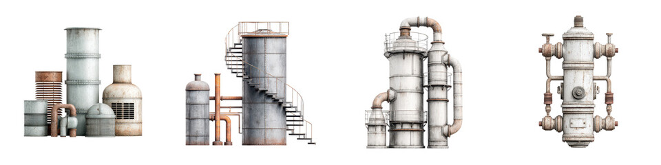 Industrial and equipment in a factory setting  long title A collection of various industrial structures found in a manufacturing or processing