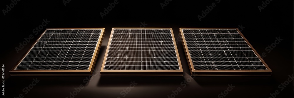 Poster modern solar charger with three high-efficiency monocrystalline panels in metallic frames for sustai