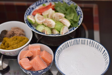 Green Curry with Salmon Fish. A Thai green curry with salmon