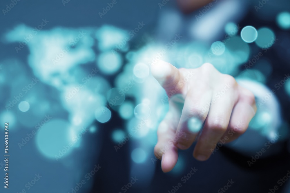 Aufkleber businessman interacting with futuristic holographic interface showing data visualization and digital