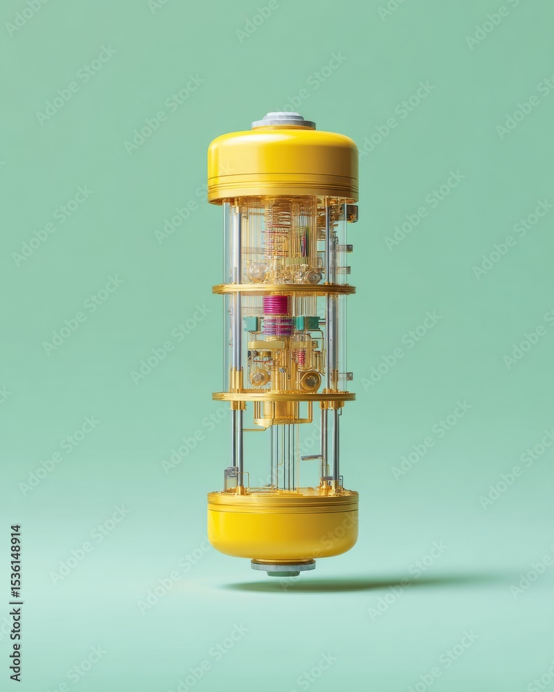Aufkleber Vertical Quantum Processor with Transparent Components in Sealed Chamber, Showcasing Nanoscale Computational Power for Cutting-Edge Tech Innovation