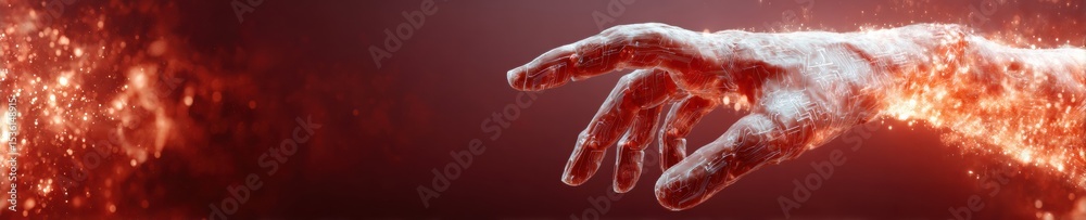 Aufkleber Futuristic Robotic Hand Interacting with Holographic Quantum Circuit in Dark Space Symbolizing Breakthrough in Computational Technology and Digital Transformation