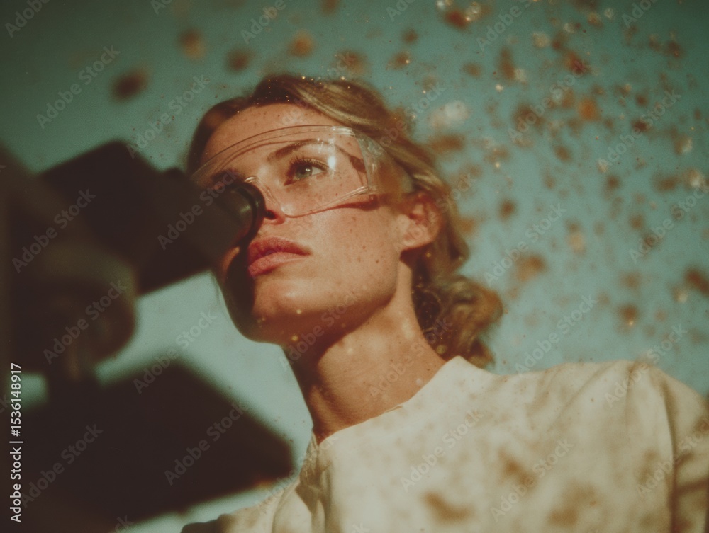 Aufkleber quantum technology researcher in protective eyewear analyzing holographic data in cutting-edge lab e