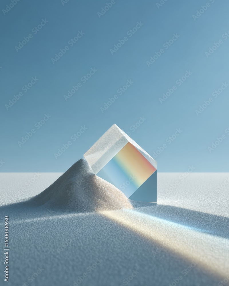 Poster minimalist crystal prism light dispersion with rainbow spectrum on textured surface for modern quant