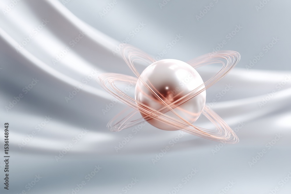 Poster Futuristic Quantum Atom Model with Orbiting Electrons in Minimalist Space for Advanced Physics Education and Digital Science Marketing
