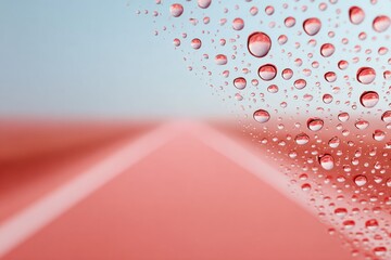 Rainfall Gauge on Windshield with Raindrops during Heavy Rain on Highway - Safe Driving and Weather Hazard Awareness for Transportation Campaigns