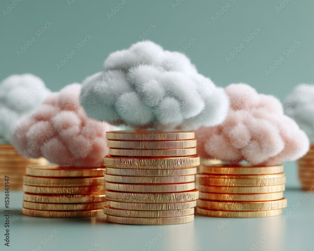 Aufkleber soft cloud topped privacy coins stacked with textured edges representing secure digital finance and 
