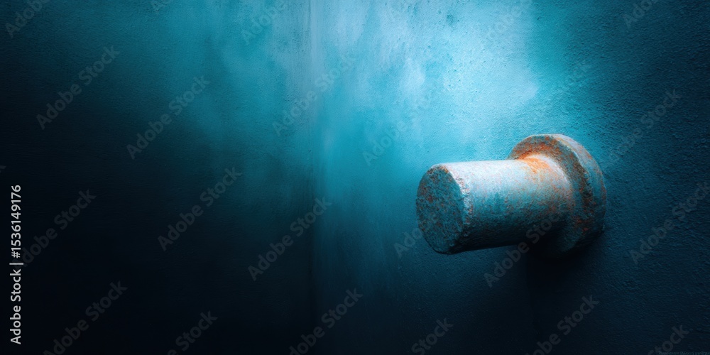 Aufkleber Weathered Industrial Pipe with Rusted Circular Flange on Textured Wall Highlighting Infrastructure Decay and Pressure System Vulnerabilities in Maintenance Context
