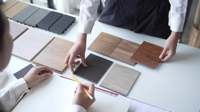 Two Interior Designers Collaborating in Office
