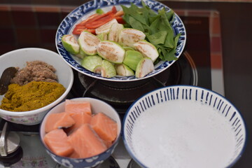 Green Curry with Salmon Fish. A Thai green curry with salmon