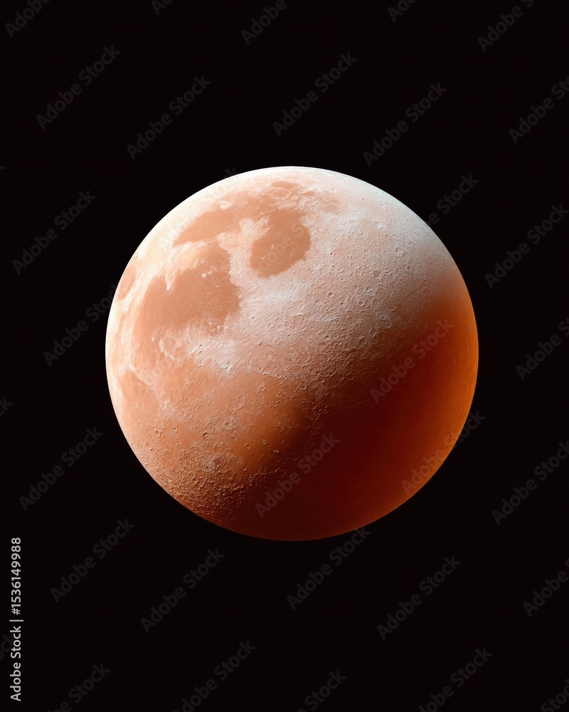 Poster detailed lunar eclipse full moon with prominent craters and rusty surface texture against black sky 