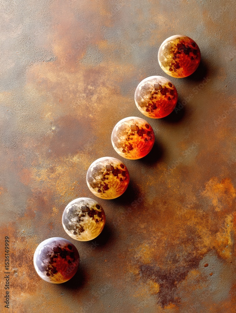 Poster Lunar Eclipse Sequence with Progression of Moon Phases on Rust Textured Background for Astronomy Education and Modern Space Science Content