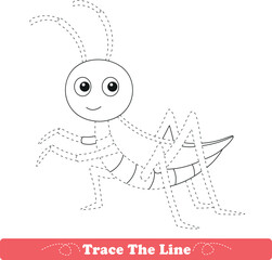 Handwriting Practice. Tracing lines and coloring grasshopper for children. Vector Illustration