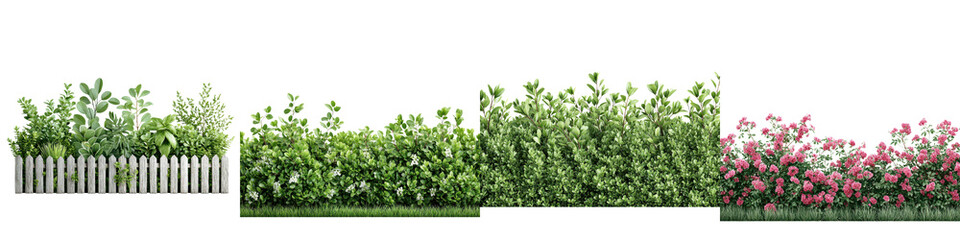 Obraz premium A peaceful and lush garden scene with a variety of plants and flowers long title A tranquil and visually appealing garden setting featuring a
