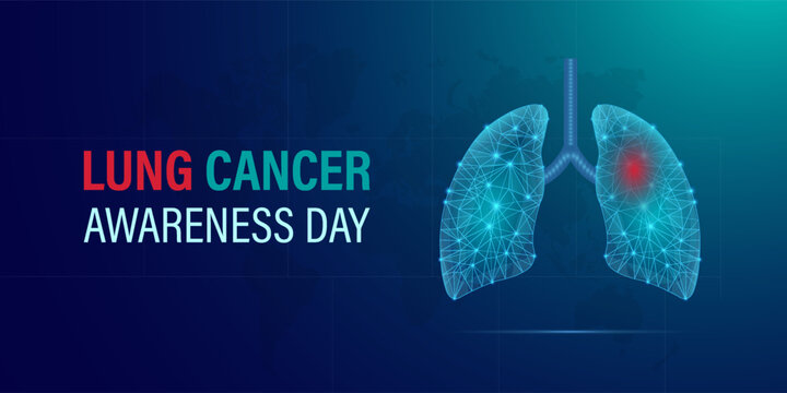 Lung Cancer Awareness Day, which promotes awareness about lung cancer risks, prevention, and early detection. A concept for healthcare and medicine. low poly lung vector design. eps 10.