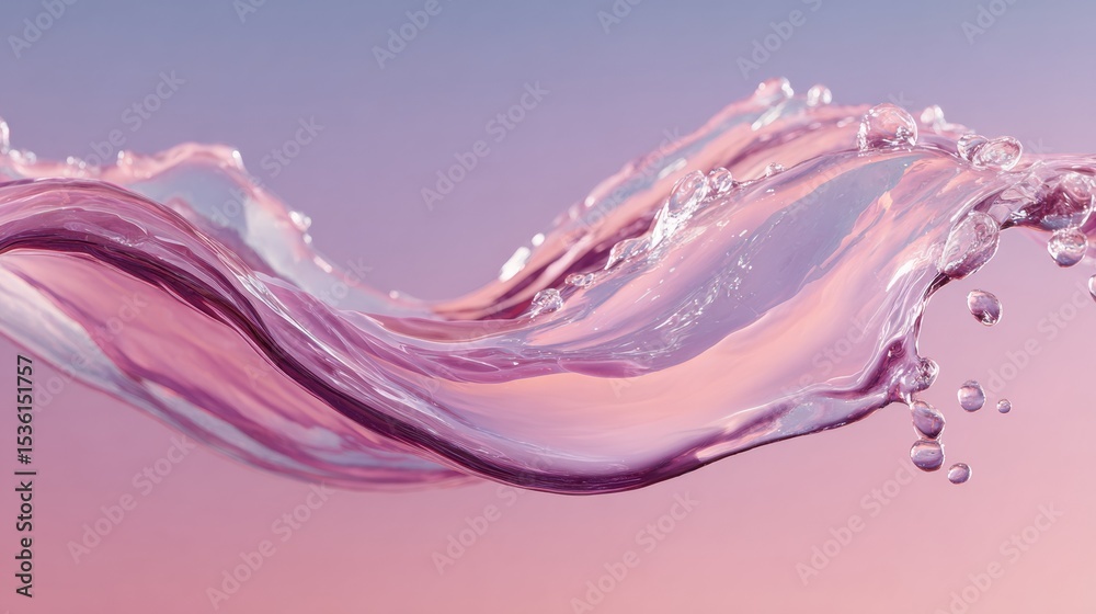 Poster smooth pink water splash arc with detailed liquid texture on transparent background for refreshing p