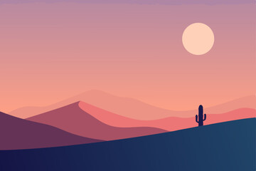 minimalist desert scene with a single cactus 