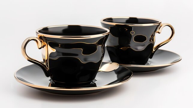  Luxury decorative coffee cups elegantly isolated on a pristine white background, showcasing intricate patterns and premium finishes. Perfect for high-end kitchen styling, home decor, or gourmet bever