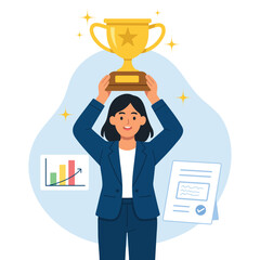 Celebrating Business Goal Achievement Concept in Flat Vector Style
