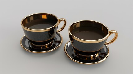  Luxury decorative coffee cups elegantly isolated on a pristine white background, showcasing intricate patterns and premium finishes. Perfect for high-end kitchen styling, home decor, or gourmet bever