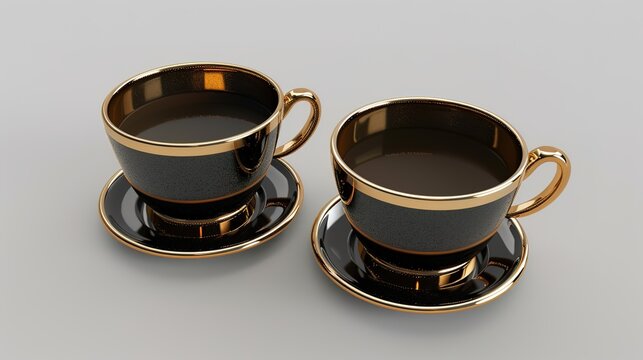  Luxury decorative coffee cups elegantly isolated on a pristine white background, showcasing intricate patterns and premium finishes. Perfect for high-end kitchen styling, home decor, or gourmet bever