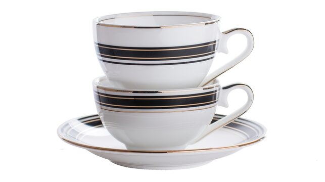  Luxury decorative coffee cups elegantly isolated on a pristine white background, showcasing intricate patterns and premium finishes. Perfect for high-end kitchen styling, home decor, or gourmet bever