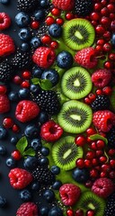 Fototapeta premium Vibrant array of fresh berries and kiwi slices